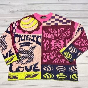 Scotch & Soda Sweater Womens Small Pink Jacquard Knit Love Music AOP Graphic